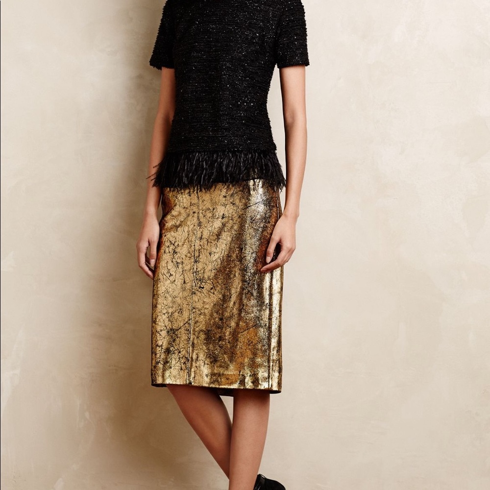 💕HP💕Gold/Black Leather “Crackled “ Look  Pencil Skirt NWT (RAOUL) also fits reg